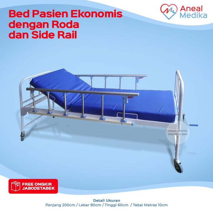 Bed Pasien Ekonomis 1 Crank dengan Side Rail Aluminium  Ranjang Pasien 1 Engkol  Ranjang Medis