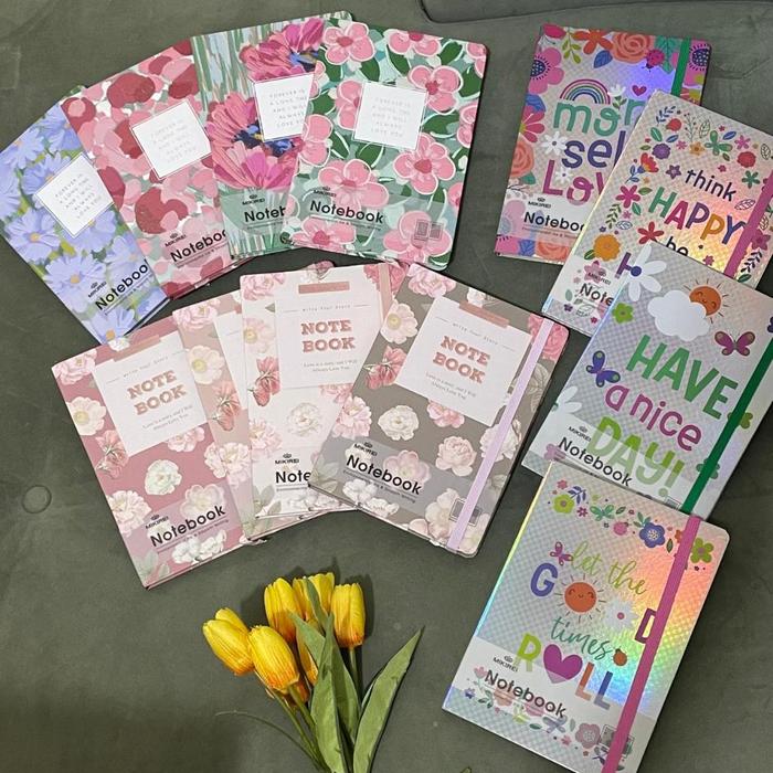MIKIREI Diary Camomile Tulip Peach Tomato Hardcover Diary Buku Note Book Planner A5 Ruled with Strap