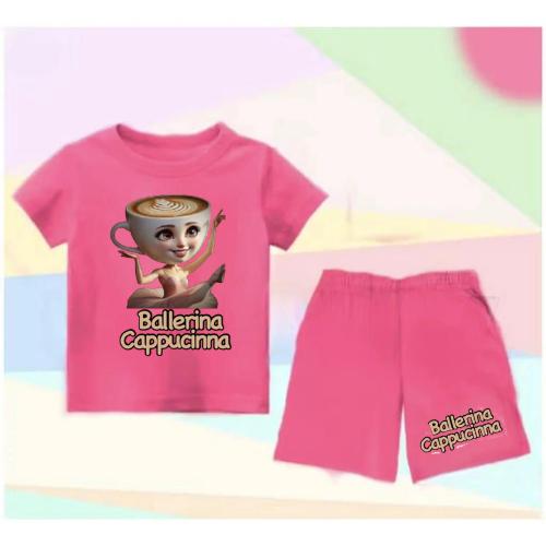 Setelan Anak Untuk 2- 11 Tahun Motif Balerina Gelas / Stelan Kaos Santai / Baju Kaos Anak Lengan Dan