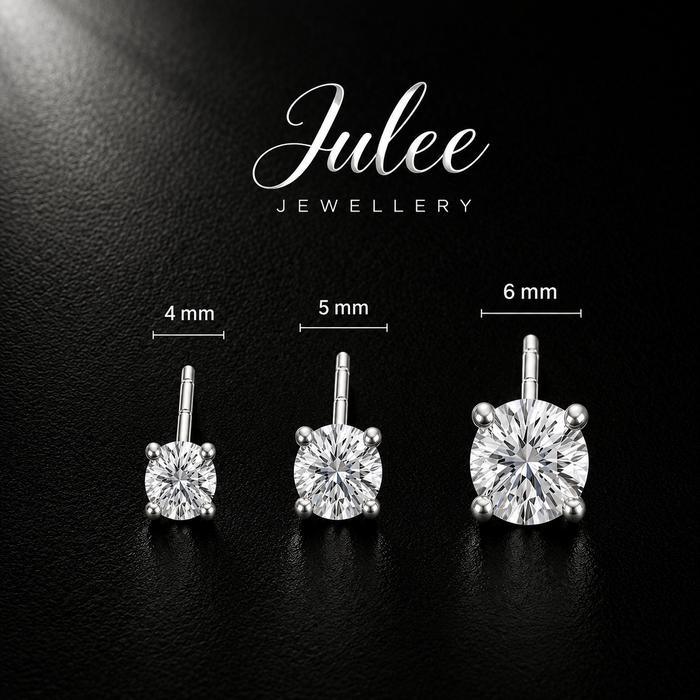 JULEE [Perak S999] Anting Stud Moissanite Perak S999 | Anting Moissanite Perak Murni S999 | Anting B