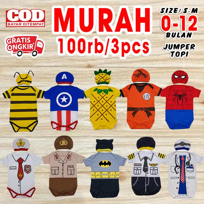 baju kaos jumper bayi karakter romper set jamper pakaian laki laki perempuan newborn buah hewan baru