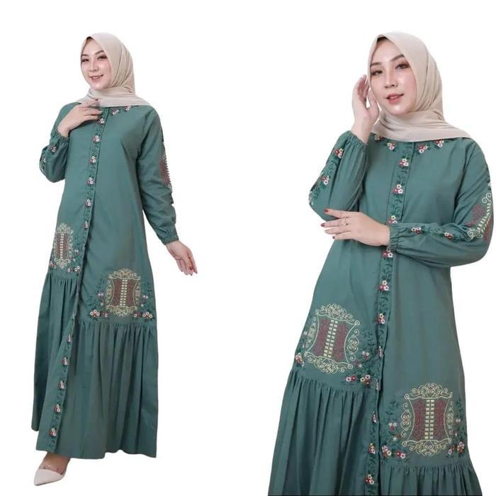 gamis bordir jumbo katun toyobo bordir pintu aceh Muslim Wanita Dress Baju Panjang Pesta Dewasa Rema
