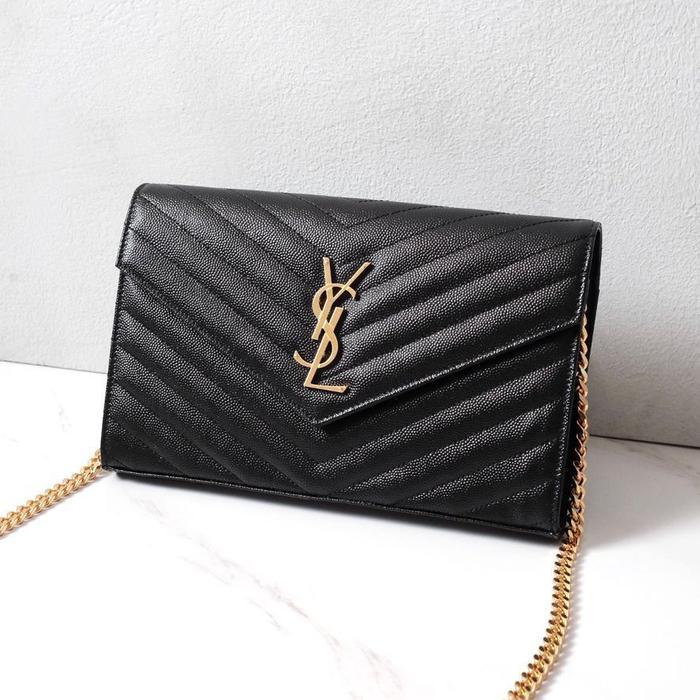 YSL SAINT LAURENT WOC WALLET ON CHAIN 22CM BLACK GHW