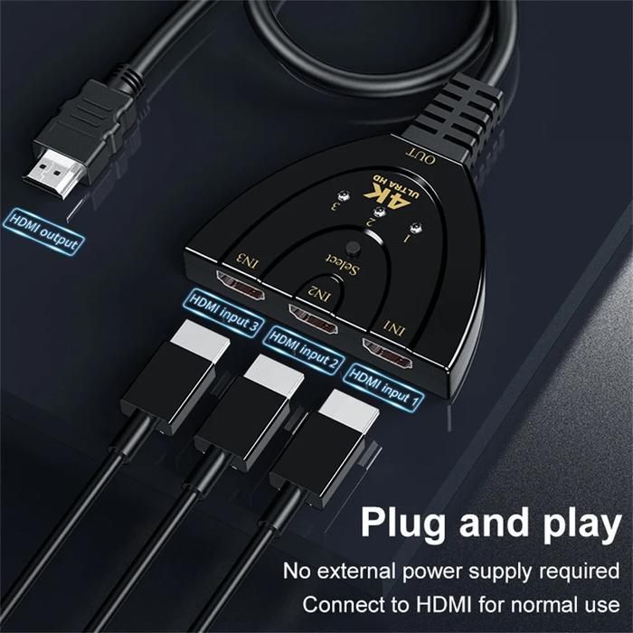 4K*2K 3 Port HDMI-compatible Switch 4K Switcher Splitter 1080P 3 in 1 out Port Hub for DVD HDMI PC L