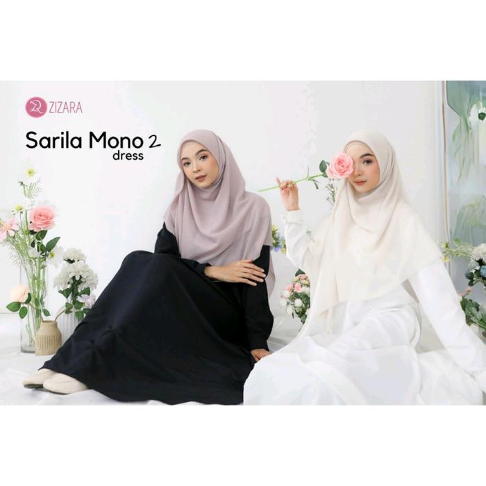 Zizara Gamis Hitam Putih Sarila Mono 2 Bahan Milwaukee (White) Sarila Mono 3 Bahan Satin + double fu