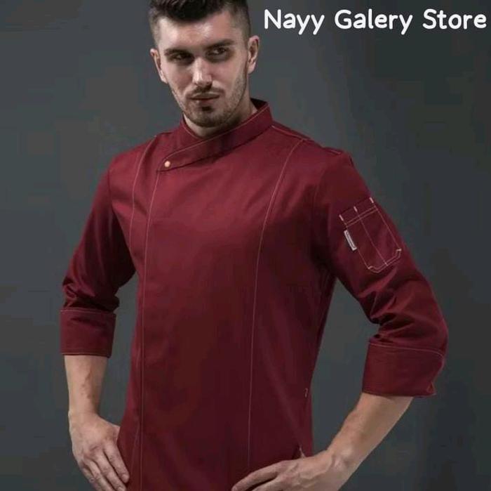 Baju Koki Zipper Keren Panjang, Jacket Chef, Seragam Kerja, Kualitas Triple Premium Pria/Wanita Mode