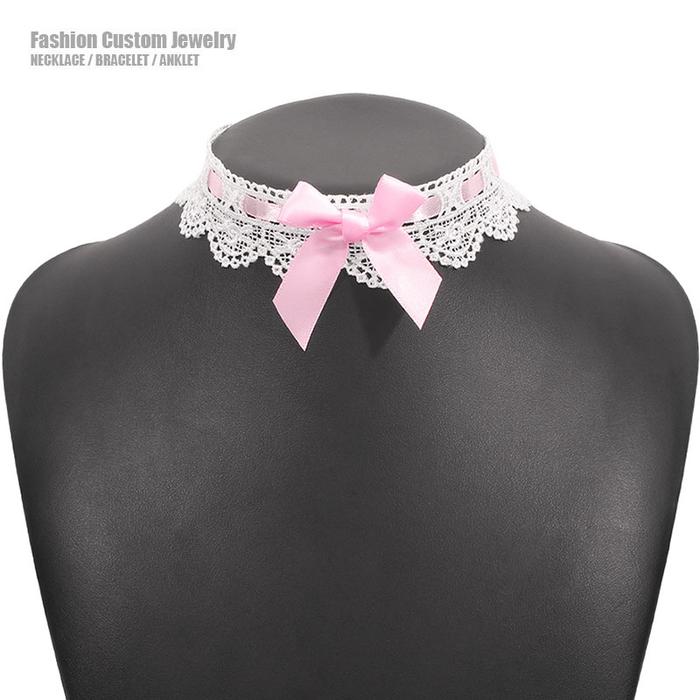 Sexy Cute Lolita Bowknot Lace Collars Choker Necklace Women Girls Gothic Laciness BDSM Role Age Cosp