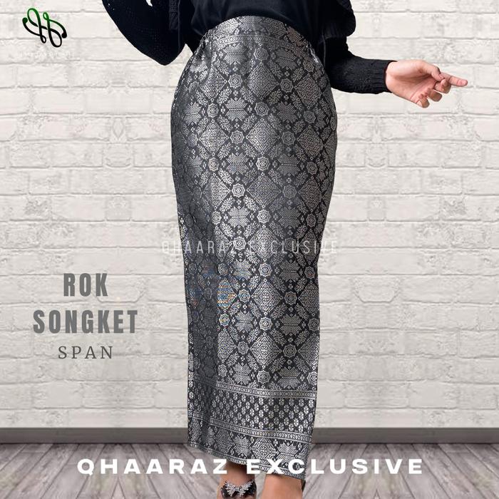 Qhaaraz Rok Songket Span Jadi Siap Pakai Bawahan Tunik Kebaya Baju Kurung Kondangan Pesta Wisuda Mod