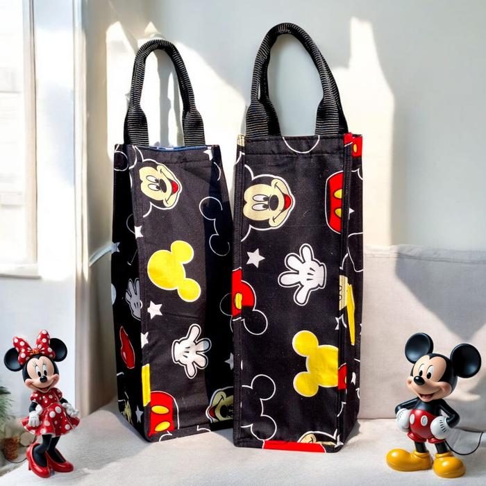 Tas Tumbler Mickey Mouse Ukuran 12 x 12 x 32 Cm - Tas Botol 2 Liter Motif Karakter Lucu Hitam