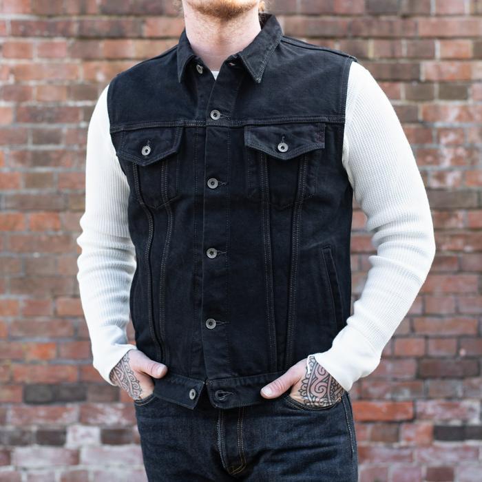 Iron Heart Ih-526Svod 21Oz Selvedge Denim Modified Type Iii Vest - Indigo Overdyed Black Best Seller