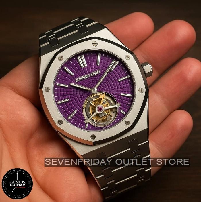 Jam Tangan Pria - Arloji Cowok - Jam Tangan Mewah LUXURY BEST SELLER SWISS Royal Oak Tourbillon Purp