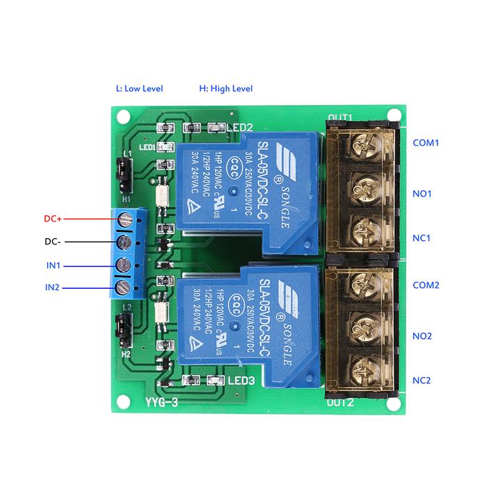 2 Channel Relay Module 12V 5V 24V Output Capacity Within DC 30V 30A