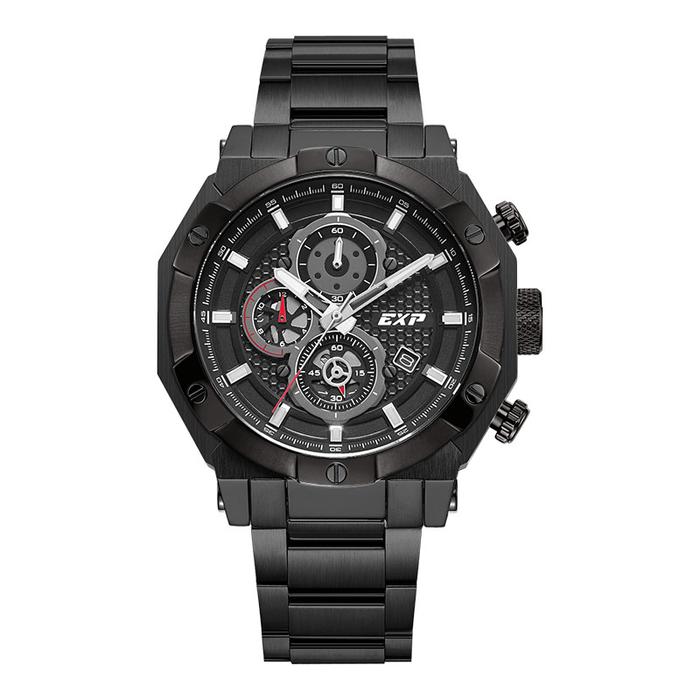Jam Tangan Pria Expedition Chronograph E 6385 BC BEPBA - Black Dial Stainless Steel Strap