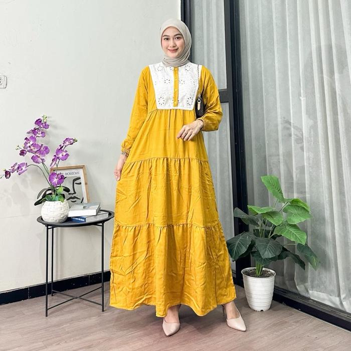 Gamis Etika Rayon Twil Kombinasi Katun Bordir Muslim Wanita