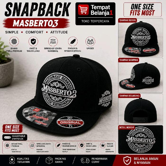 Masberto Topi Masberto Masyarakat Bertato Bukan Kriminal Full Bordir Original Premium Hitam Kanvas R