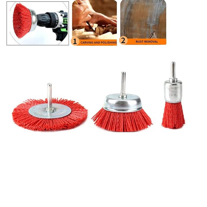 Nylon Filament Abrasive Wire Brush Wheel & Cup Brush Set With 1/4