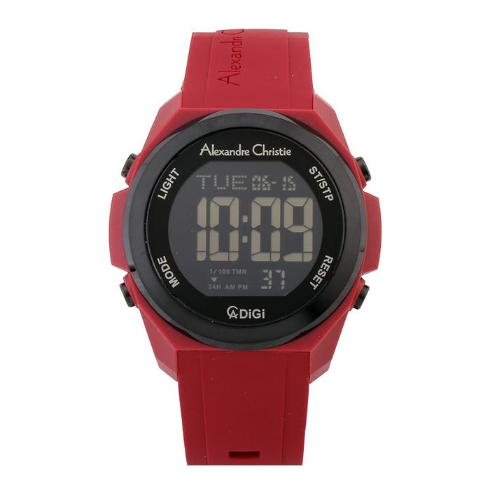 Alexandre Christie AC 9342 MHRIGBARE Men Black Digital Dial Red Rubbe