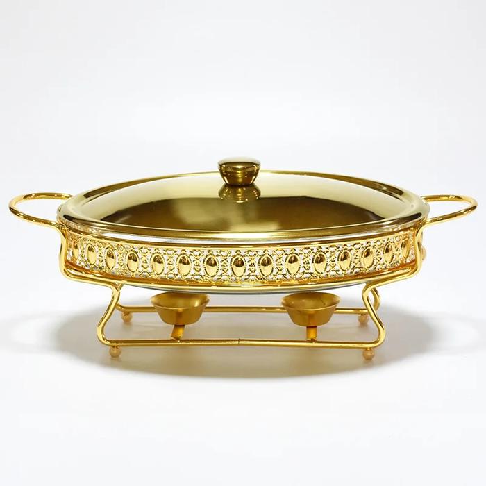Stainless Steel Glass Serving Dish hot pot small chafing dish Food Warmer Buffet Luxury Golden Oval