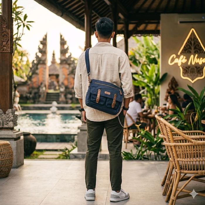 TROOP LONDON messenger bag kanvas mix kulit