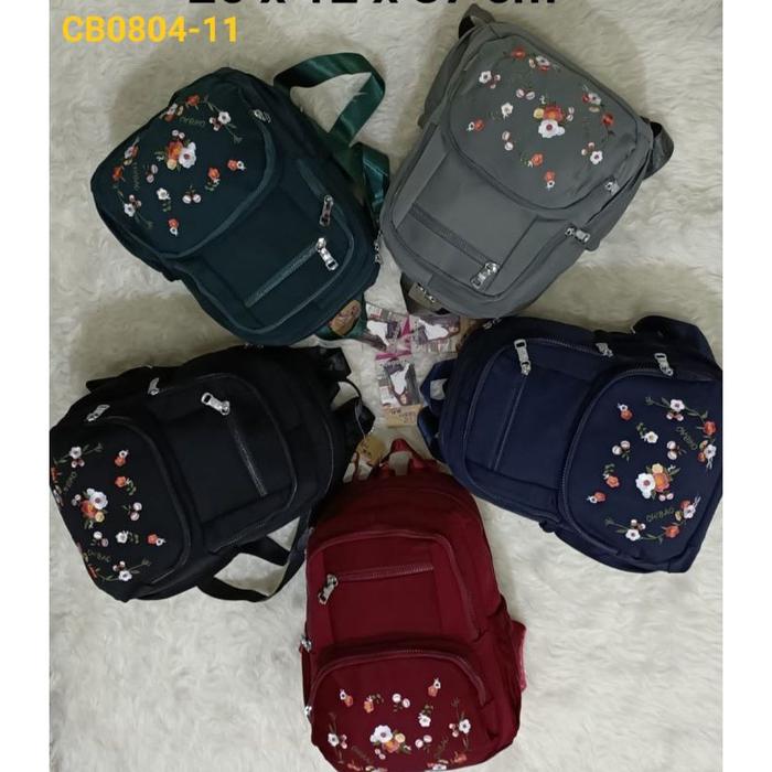 tas ransel beludru chibao 0804-11 - backpack motif bunga tebal mewah