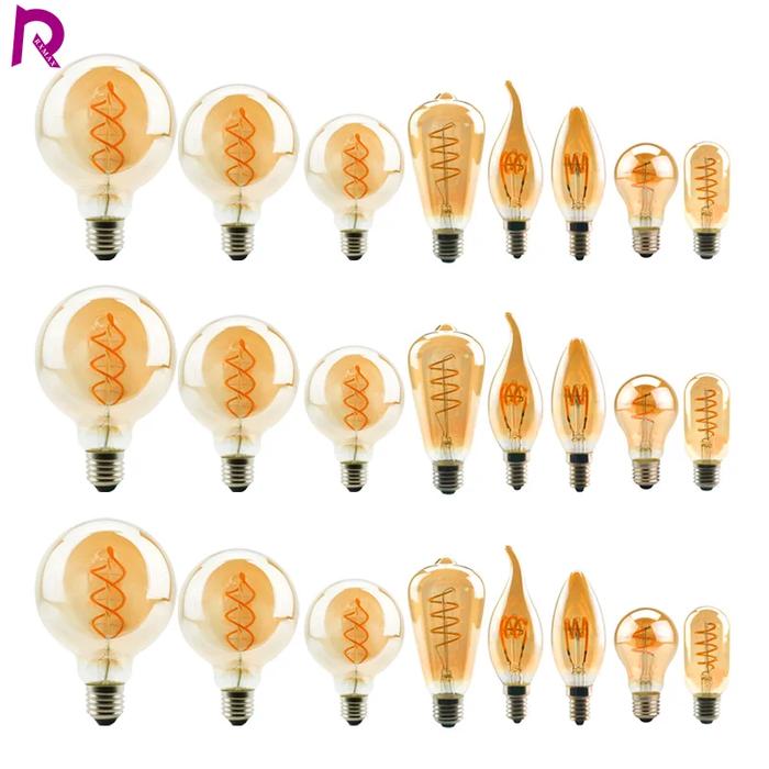 Retro Spiral Filament LED Bulb A60 C35 ST64 T45 G80 G95 G125 T1225 4W