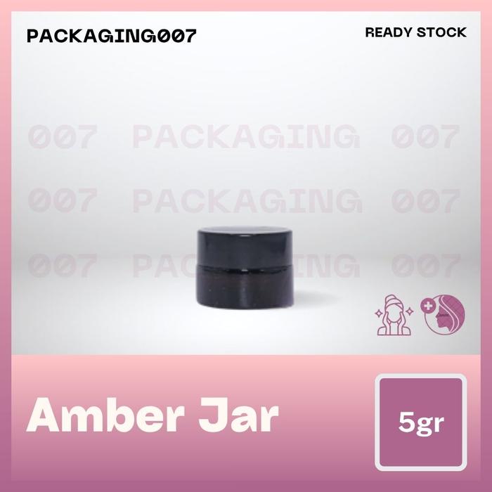 Pot Cream Kaca / Botol Kaca Pot Amber / Pot Kaca Amber Coklat 5 gram Tutup Hitam Glossy Ready Stock