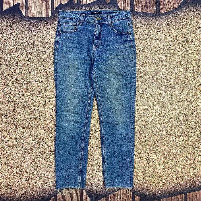 celana jeans fading pria unfinished TOPTEN blue washed denim stretch bahan melar slim straight fit c