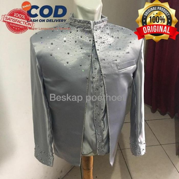 (PROMO) JAS PENGANTIN PRIA FORMAL SILVER / BASOFI SUNDA MODERN MUSLIM ABU-ABU / BAJU MC COWOK SET CE