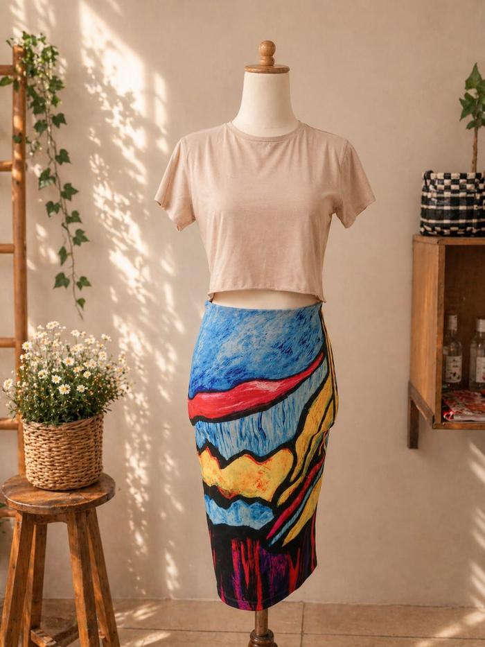 Rok Span Highwaist Motif Abstrak "Artistic Painting" Edition
