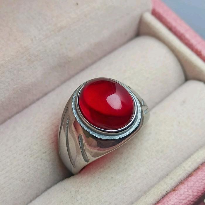 CINCIN BATU NATURAL MERAH SIEM BANGKOK DIMENSI 10x12 RING TITANIUM RR UKURAN 7,8,9,10