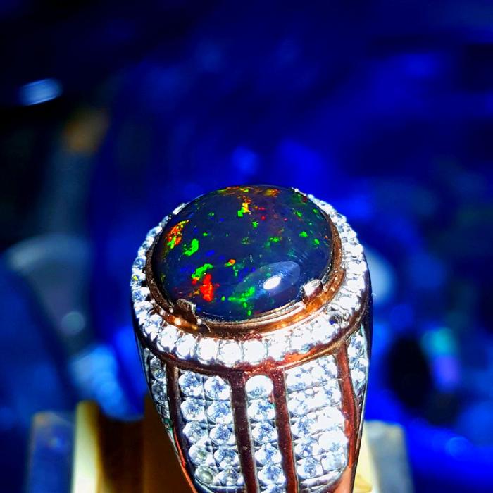 kalimaya black opal solid banten dimensi 12*12*5mm ring perak uk 18