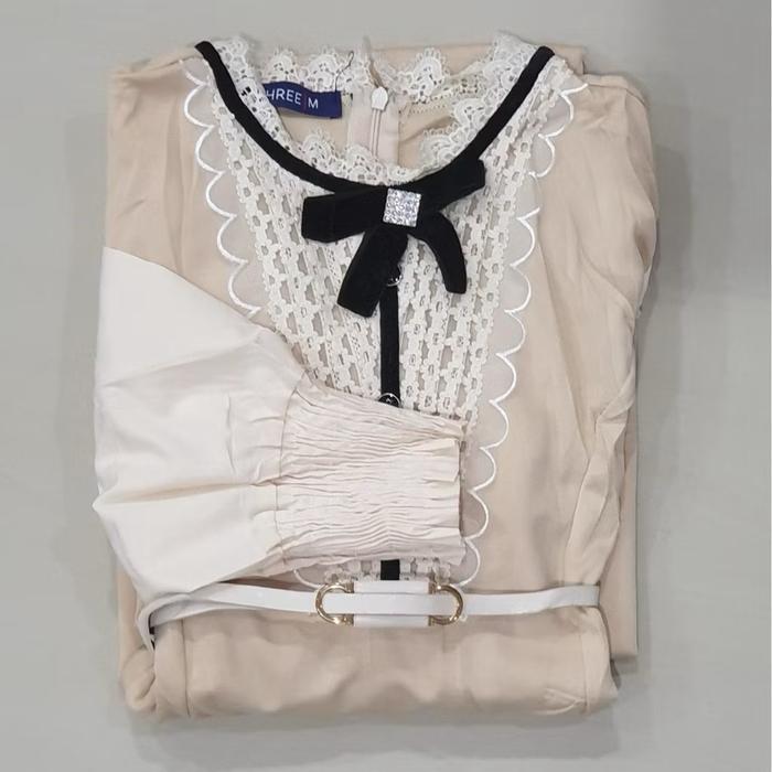 Dress noni belanda wanita premium motif polos rendah creamm Gaun