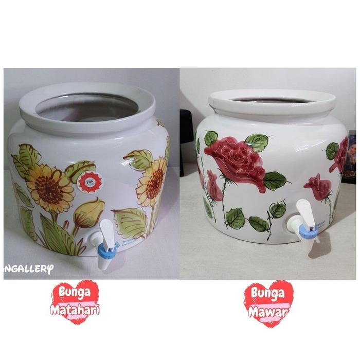 READY Guci Keramik Galon Air Trisensa Motif Lukis Ukir / Guci Galon Air