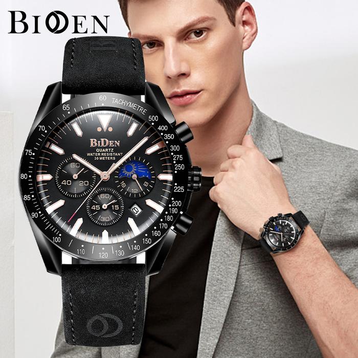 【003Harga telah diganti, cepat beli】BIDEN Jam Tangan Pria Anti Air Kulit Olahraga Santai Kuarsa Kron
