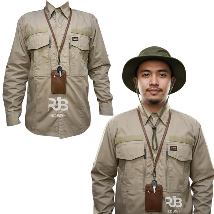 Kemeja Tactical W TAC Lengan Panjang Pendek Krem Tebal Basic Baju Kerja Pria Casual Distro Formal Ke