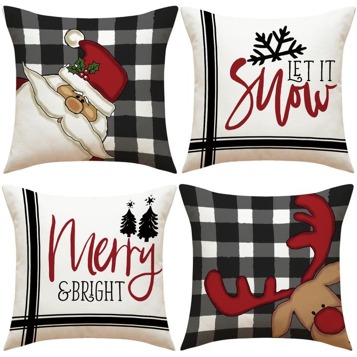 Christmas Throw Pillowcases, Linen Blend Printed Throw Pillowcases, Throw Pillowcase Decoration, Hom