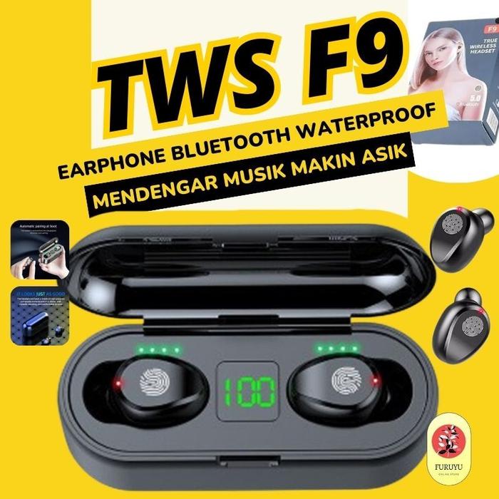 Earphone Earpod Headset Bluetooth TWS F9 Waterproof Anti Air True Wireless Headset Sport LED Display