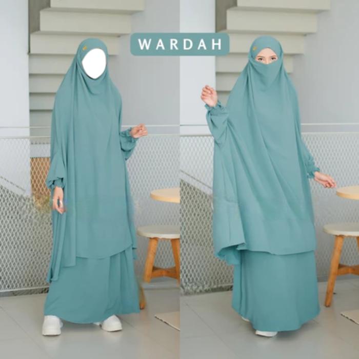 Gamis Syari Khimar French Set Warna Wardah – Lengan Karet Elegan Muslimah Kekinian