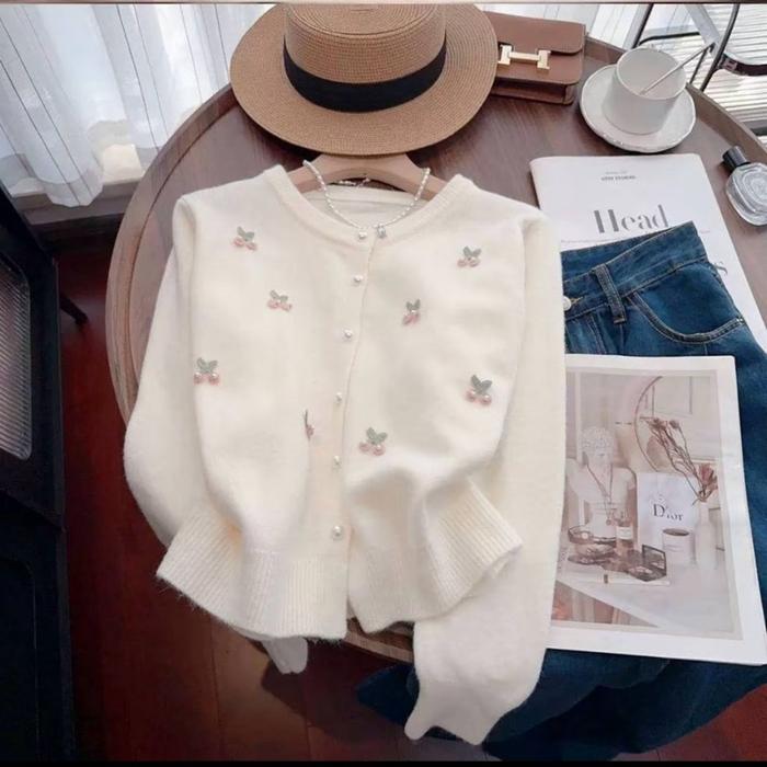 Cardigan Rajut Cherry Premium Chery Wanita Rajutwear Kardigan Rajut Luar Korea dengan Desain Elegan 