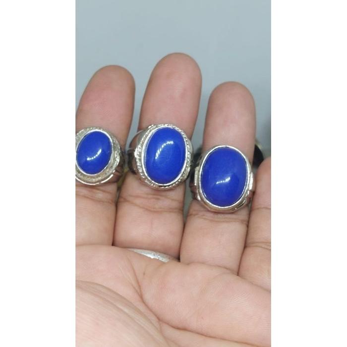 cincin batu akik fosfor biru / fospor / pospor bisa nyala tidak asli