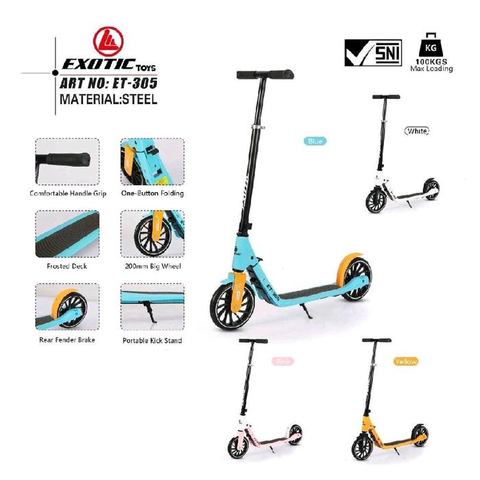 Scooter Exotic HB 305 Lipat, Kuat untuk Dewasa dan Anak-anak - Putih, Biru Muda, Oranye, Pink