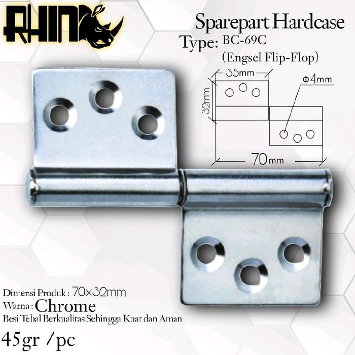 RHINO Engsel BC-69C Flip-Flop Hardcase Dapat Dilepas untuk KitchenSet dll Chrome 70x32mm High Qualit