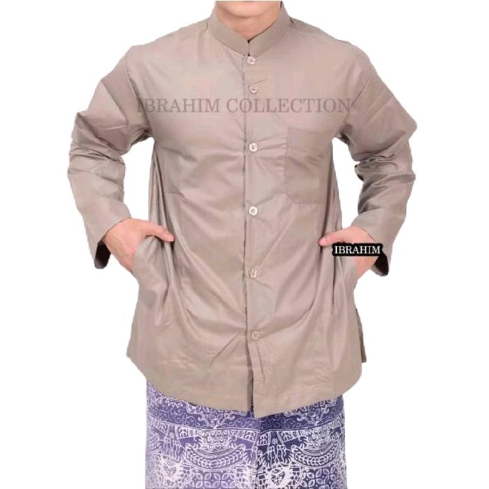 Baju Koko Polos Coklat Susu Haibah Pria Muslim Dewasa Nonformal Ramadan Lebaran - Panjang - Kurta, A