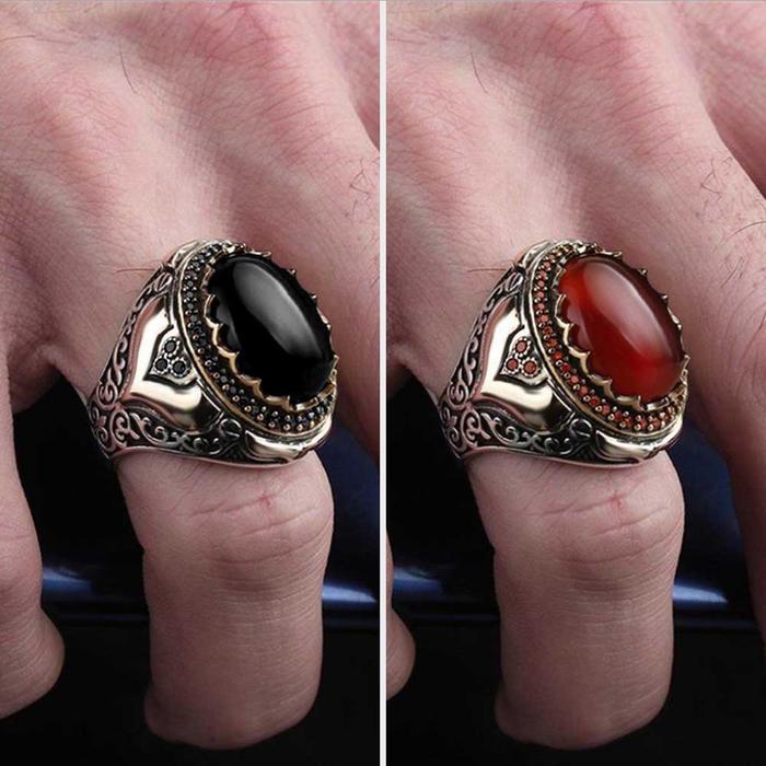 Cincin Pria Batu Permata Antik Cincin Jari Perhiasan Fashion Punk Baja Titanium Perak Emas Kristal H
