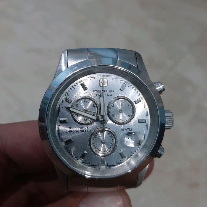Jam tangan Swiss Military Hanowa Ref# 6-5115 Date days Chrono Swiss made silver dial stainless steel