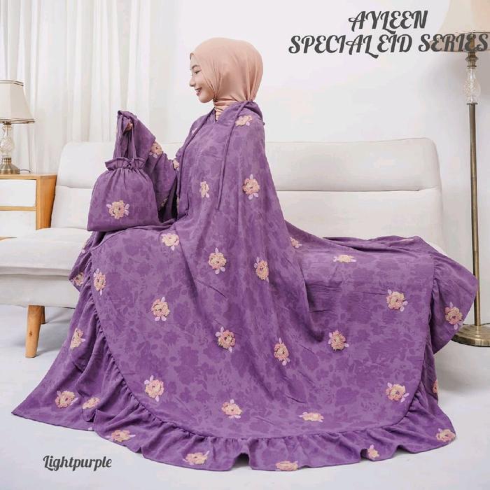 Mukena resleting leher 2in1 terbaru Ayleen cey bordir pom-pom Crinkle