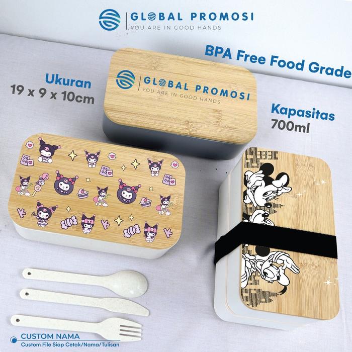 CUSTOM UV PRINT JAPANESE BAMBOO BENTO LUNCH BOX / KOTAK TEMPAT BEKAL MAKAN TUTUP BAMBU