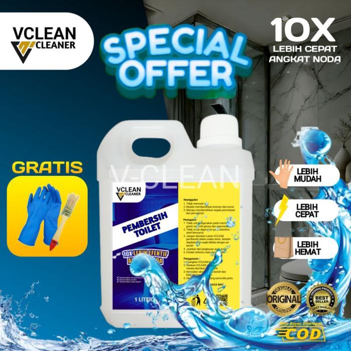 PROMO terbaru V-CLEAN ( 1 liter ) Toilet Cleaner 10X lebih ampuh Viral Free sarung tangan + kuas Ter