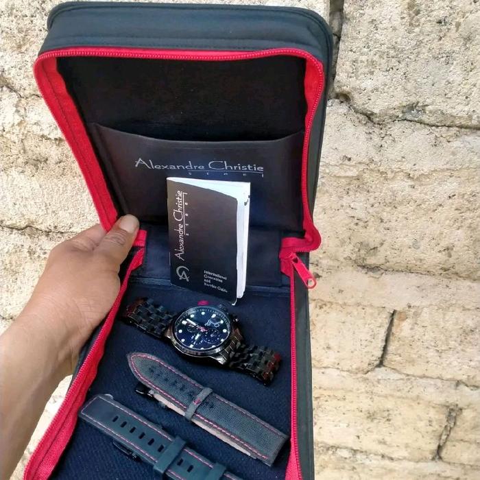 Alexandre Christie Jam Tangan Pria AC 6163MC Watches dengan Tali Gantian dan Kotak Hitam Merah