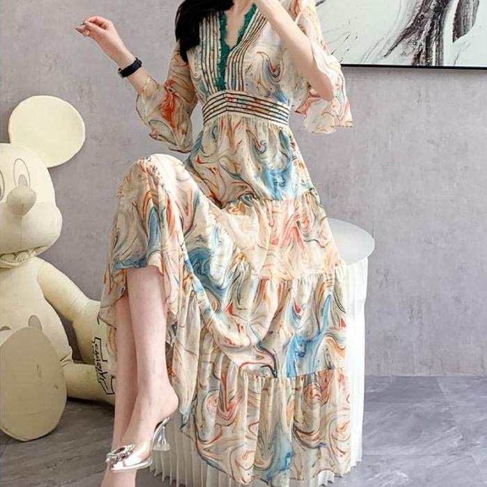 Dress Leahna Tiered Midi Import TM 12424 original Three M gaun gamis wanita muslim fashion korean ov